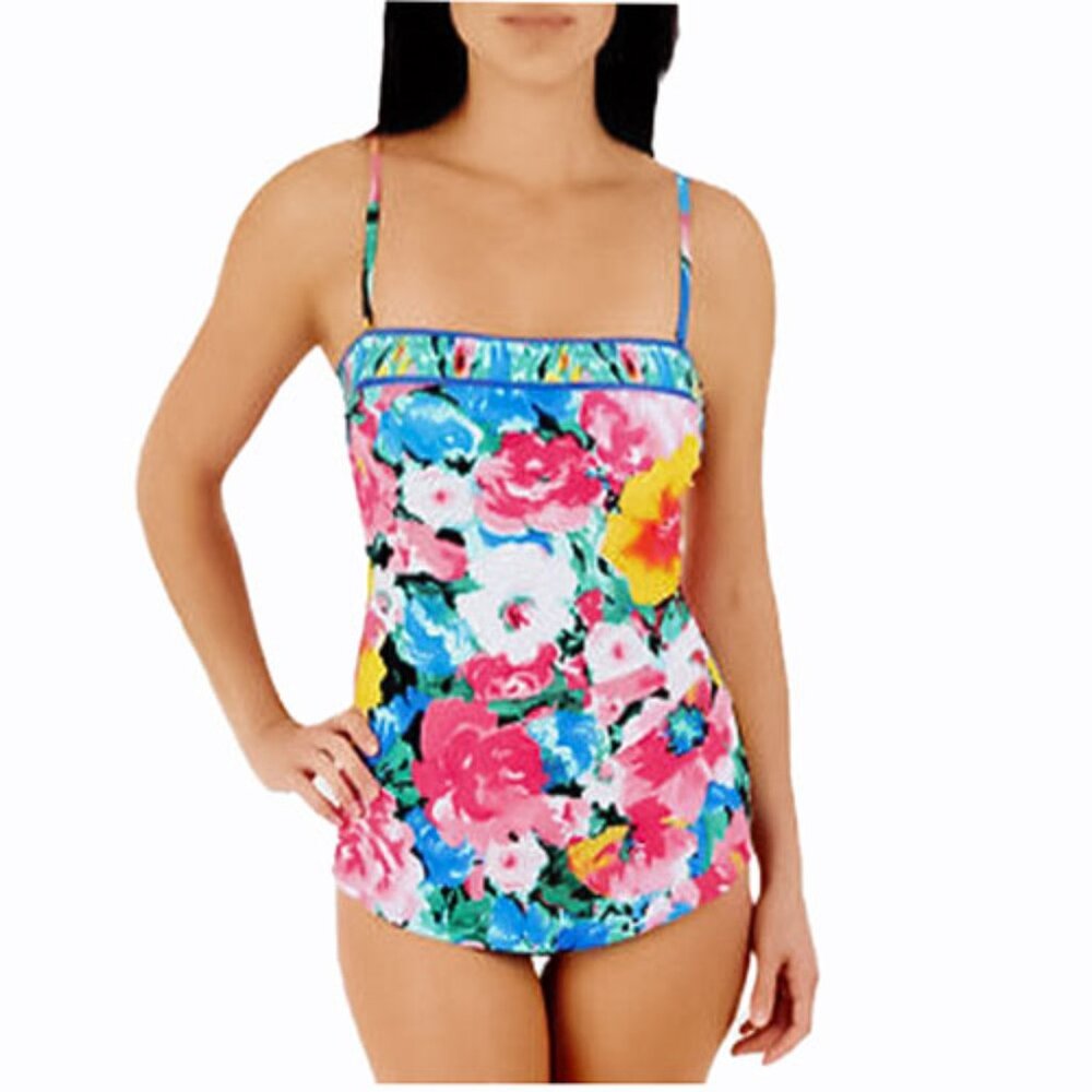 NWT Gottex Tea Rose Swimsuit One Piece Flyaway Square Neck Size 8